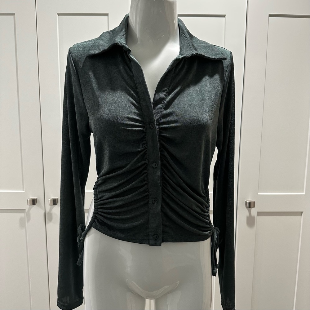 Nordstrom Ever After Button Up Long Sleeve Ruched front Top Size Large